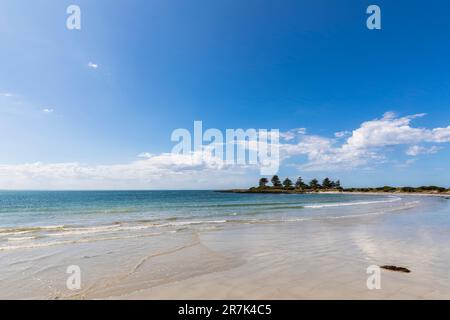 Australien, Victoria, Port Fairy, Sandy Beach im Port Fairy Küstenschutzgebiet Stockfoto