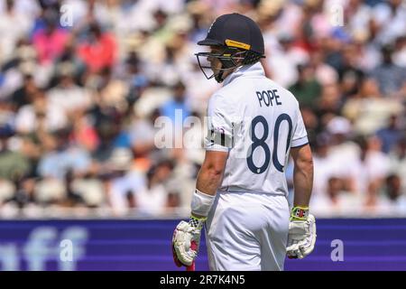 Birmingham, Großbritannien. 16. Juni 2023. Ollie Pope of England während des LV= Insurance Ashes First Test Series Day 1 England vs Australia in Edgbaston, Birmingham, Vereinigtes Königreich, 16. Juni 2023 . (Foto: Craig Thomas/News Images/Sipa USA) Guthaben: SIPA USA/Alamy Live News Stockfoto