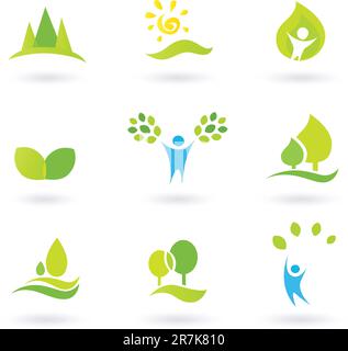 Vektor Sammlung von Bäumen und Natur Symbole. Stock Vektor