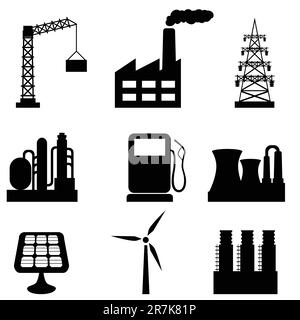 Verschiedene Industriegebäude und Werkzeuge Stock Vektor