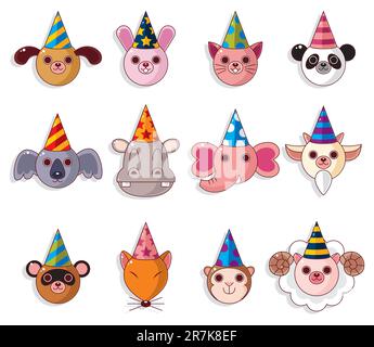 Cartoon Party Animal Icons Kollektion Stock Vektor