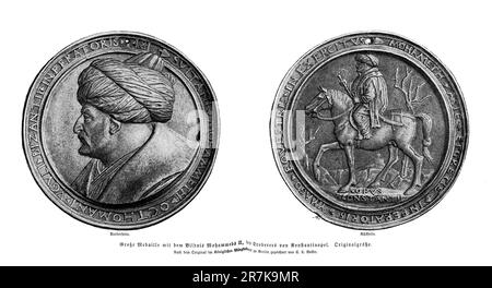 Große Medaille des Mehmed II. Sultans des Osmanischen Reiches und des Eroberers von Konstantinopel (15. Jahrhundert) Stockfoto