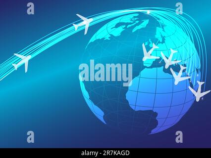 Zusammenfassung Hintergrund - Illustration von Globus und fliegenden Flugzeugen Stock Vektor