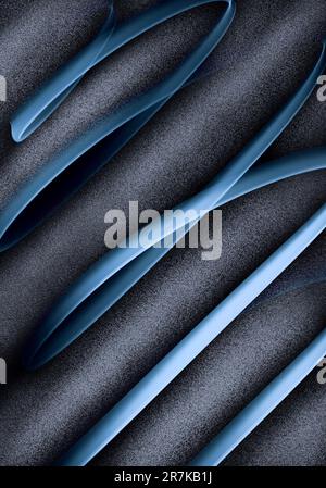 Ein abstrakter Hintergrund mit einer grauen blauen Farbpalette und einer fließenden körnigen Textur Stockfoto