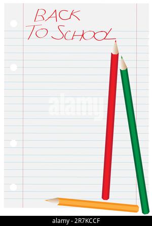 Ein leeres Stück Papier und Buntstifte mit Schullinierung Stock Vektor