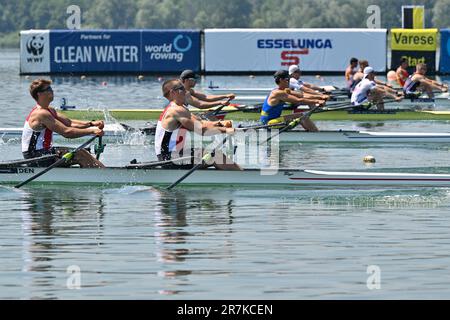 Varese, Italien. 16. Juni 2023. VMen's Double Sculls, Beginn beim World Ruwing Cup II 2023 Credit: Live Media Publishing Group/Alamy Live News Stockfoto