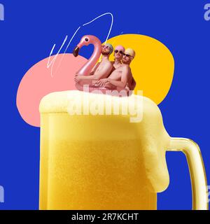 Collage für zeitgenössische Kunst. Konzept von Bierfestival, Traditionen, Getränken und Oktoberfest-Party Stockfoto