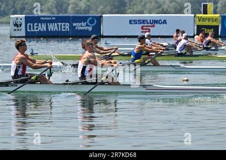 Varese, Italien. 16. Juni 2023. Herren Double Sculls, Beginn beim World Ruwing Cup II 2023, Kanufahren in Varese, Italien, Juni 16 2023 Kredit: Independent Photo Agency/Alamy Live News Stockfoto