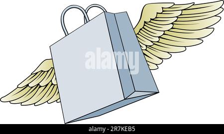 Ein Beispiel für eine Papier-Einkaufstasche mit Flügeln fliegen Stock Vektor