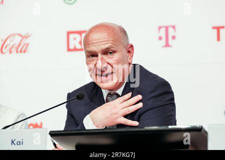 Berlin, Deutschland. 01. Januar 2000. Kai Wegner, Vorstandsvorsitzender Berliner Bürgermeister, nimmt am 16. Juni 2023 an der Eröffnungs-Pressekonferenz im Konferenzzentrum Messe Berlin Teil. Die Special Olympics Summer World Games beginnen am 17. Juni in Berlin. An den Berliner Spielen 2023 werden 7000 Lernbehinderte aus 190 Ländern teilnehmen. Es ist das größte Sportereignis des Jahres 2023. (Foto: Dominika Zarzycka/Sipa USA) Guthaben: SIPA USA/Alamy Live News Stockfoto