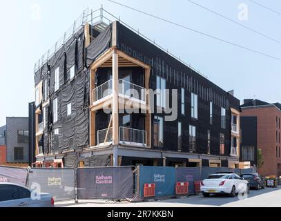 In Kelham Central, Sheffield, South Yorkshire, England, Großbritannien, wird derzeit ein Apartment mit Holzrahmen gebaut Stockfoto