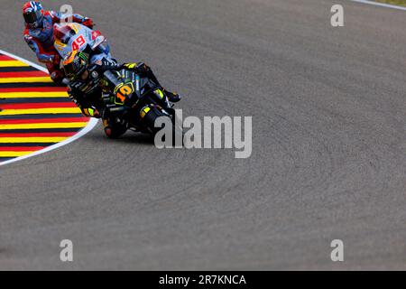 Sachsenring, Hohenstein-Ernstthal, Sachsen, Deutschland. 16. Juni 2023. 2023 Deutscher MotoGP, Freier Trainingstag; Nummer 10 Mooney VR46 Rennfahrer Luca Marini während der Übung 1 Gutschrift: Action Plus Sports/Alamy Live News Stockfoto