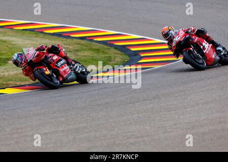 Sachsenring, Hohenstein-Ernstthal, Sachsen, Deutschland. 16. Juni 2023. 2023 Deutsche MotoGP, Freier Trainingstag; Nummer 23 Ducati Lenovo Teamreiterin Enea Bastianini während der Übung 1 Gutschrift: Action Plus Sports/Alamy Live News Stockfoto