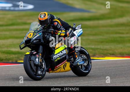 Sachsenring, Hohenstein-Ernstthal, Sachsen, Deutschland. 16. Juni 2023. 2023 Deutscher MotoGP, Freier Trainingstag; Nummer 10 Mooney VR46 Rennfahrer Luca Marini während der Übung 1 Gutschrift: Action Plus Sports/Alamy Live News Stockfoto