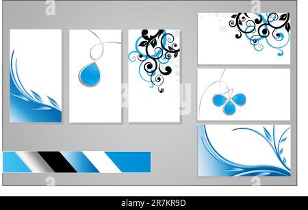 Blaue Visitenkarten auf weißem Hintergrund, horizontal und vertikal Stock Vektor