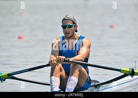 Varese, Italien. 16. Juni 2023. Männer Single Sculls: Davide Mumolo (ITA) während des 2023 World Ruwing Cup II, Kanufahren in Varese, Italien, Juni 16 2023 Kredit: Independent Photo Agency/Alamy Live News Stockfoto