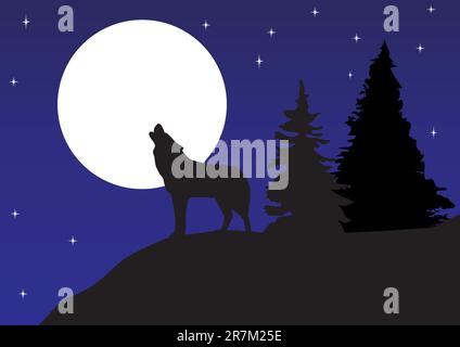 Vektordarstellung eines Wolfs, der den Mond anheult Stock Vektor