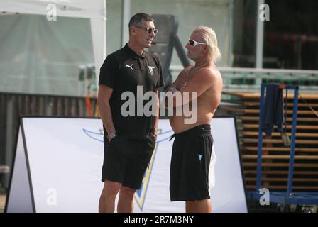 Rennes, Frankreich. 16. Juni 2023. Franck Esposito und Philippe Lucas bei den französischen Elite-Schwimmmeisterschaften am 16 2023. Juni in Rennes, Frankreich. Foto: Laurent Lairys/ABACAPRESS.COM Kredit: Abaca Press/Alamy Live News Stockfoto