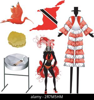 Vektor-Illustration von 6 verschiedenen Trinidad und Tobago-Ikonen. Stock Vektor
