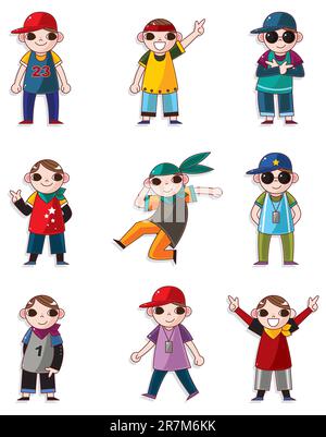 Cartoon Hip-Hop-Boy-Tanz-Ikone-Set Stock Vektor