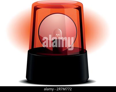 Detaillierte Abbildung einer roten blinkenden Leuchte, Symbol für Alarm und Notfall Stock Vektor