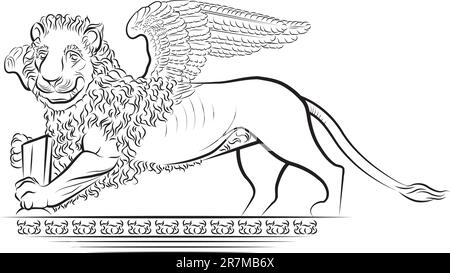 Drawing Lion with Wings - Symbol von Venedig, Italien Stock Vektor