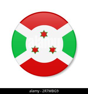 Symbol für Burundi-Kreis. Burundische runde Abzeichen-Flagge mit Schatten. Realistische 3D-Vektordarstellung auf Weiß isoliert. Stock Vektor