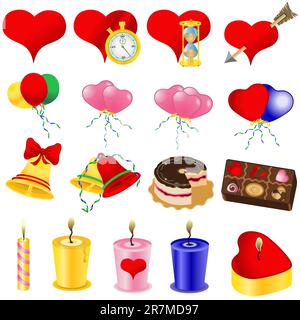 Eine Sammlung von 16 verschiedenen Liebessymbolen – Teil 1 Stock Vektor