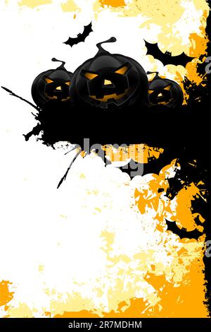 Grungy Halloween Hintergrund mit Kürbissen und Fledermäusen Stock Vektor