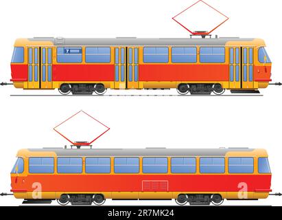 Illustration Straßenbahn. Seitenansicht. (Nur einfache Verläufe - kein Verlaufsgitter.) Stock Vektor