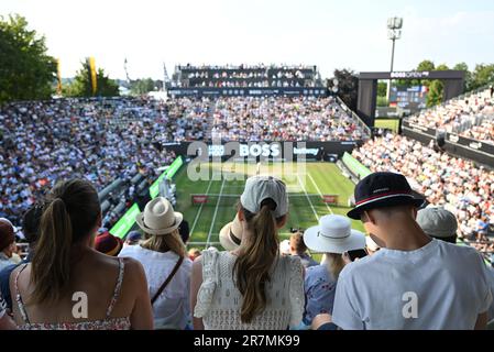 Stuttgart, Deutschland. 16. Juni 2023. Tennis: ATP-Tour - Stuttgart, Singles, Männer, Quarterfinals. Gasquet (Frankreich) - Struff (Deutschland). Zuschauer auf der Tribüne. Kredit: Marijan Murat/dpa/Alamy Live News Stockfoto