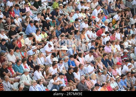 Stuttgart, Deutschland. 16. Juni 2023. Tennis: ATP-Tour - Stuttgart, Singles, Männer, Quarterfinals. Gasquet (Frankreich) - Struff (Deutschland). Zuschauer auf der Tribüne. Kredit: Marijan Murat/dpa/Alamy Live News Stockfoto