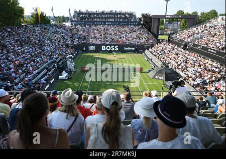 Stuttgart, Deutschland. 16. Juni 2023. Tennis: ATP-Tour - Stuttgart, Singles, Männer, Quarterfinals. Gasquet (Frankreich) - Struff (Deutschland). Zuschauer auf der Tribüne. Kredit: Marijan Murat/dpa/Alamy Live News Stockfoto