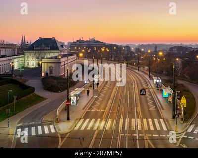 Warschau W-Z-Route bei Sonnenaufgang, erhöhte Aussicht, Warschau, Masowisches Woiwodschaft, Polen Stockfoto