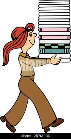 Eine Frau mit einem Stapel Bettlaken auf Weiß Stock Vektor