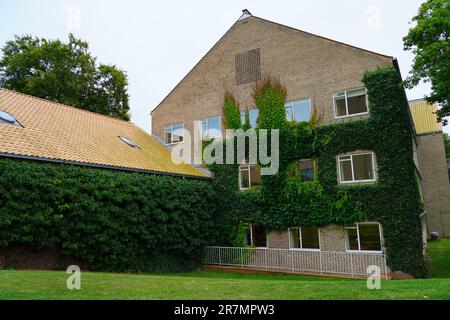 AARHUS, DÄNEMARK -25. AUGUST 2022 - Blick auf den Campus der Aarhus-Universität (AU), der zweitältesten und größten Universität Dänemarks. Stockfoto