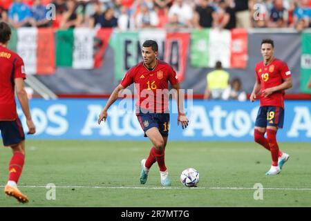 Enschede, Niederlande. 15. Juni 2023. Rodri (ESP) Fußball : Halbfinalspiel der UEFA Nations League zwischen Spanien 2-1 Italien im FC Twente Stadion in Enschede, Niederlande . Kredit: Mutsu Kawamori/AFLO/Alamy Live News Stockfoto