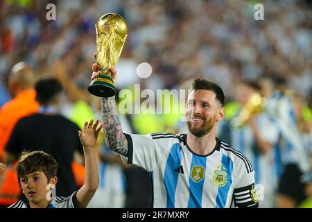 Lionel Messi Weltmeister und seine Familie Stockfoto