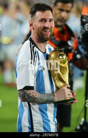 Lionel Messi Weltmeister und seine Familie Stockfoto