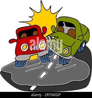 Ein Bild von zwei Autos auf Glatteis zusammenzustoßen. Stock Vektor