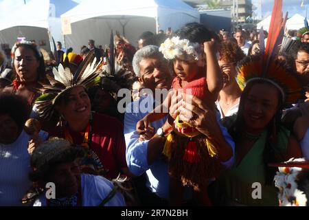 Salvador, Brasilien. 16. Juni 2023. 5. Auflage des Terra Livre Bahia-Camps, in Anwesenheit von Gouverneur Jerônimo Rodrigues, heute Freitag Nachmittag (16), im Außenbereich der Legislativversammlung von Bahia (Alba) in Salvador (BA). Kredit: Mauro Akin Nassor/FotoArena/Alamy Live News Stockfoto