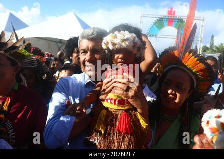 Salvador, Brasilien. 16. Juni 2023. 5. Ausgabe des Terra Livre Bahia Camps, in Anwesenheit von Gouverneur Jerônimo Rodrigues, heute Freitagnachmittag (16), im Außenbereich der Legislativversammlung von Bahia (Alba) in Salvador/BA. Kredit: Mauro Akin Nassor/FotoArena/Alamy Live News Stockfoto