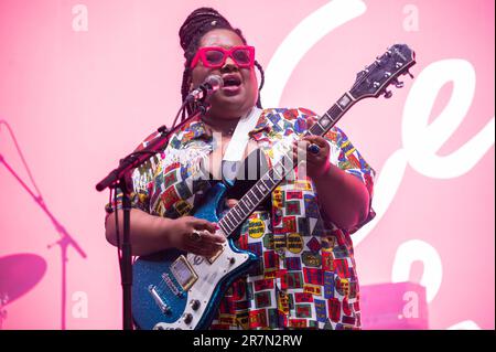 Manchester, Usa. 19. Juni 2022. Celisse tritt am 1. Tag des Bonnaroo Music & Arts Festivals 2023 am 15. Juni 2023 in Manchester, Tennessee, auf. Foto: Darren Eagles/imageSPACE Credit: Imagespace/Alamy Live News Stockfoto