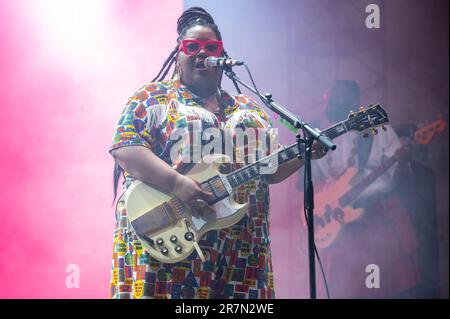 Manchester, Usa. 19. Juni 2022. Celisse tritt am 1. Tag des Bonnaroo Music & Arts Festivals 2023 am 15. Juni 2023 in Manchester, Tennessee, auf. Foto: Darren Eagles/imageSPACE Credit: Imagespace/Alamy Live News Stockfoto