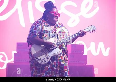 Manchester, Usa. 19. Juni 2022. Celisse tritt am 1. Tag des Bonnaroo Music & Arts Festivals 2023 am 15. Juni 2023 in Manchester, Tennessee, auf. Foto: Darren Eagles/imageSPACE Credit: Imagespace/Alamy Live News Stockfoto