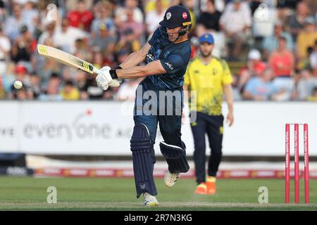 Luis Reece aus Derbyshire im Batting während des Vitality T20 Blast-Spiels zwischen Durham und Derbyshire Falcons am Seat Unique Riverside, Chester le Street am Freitag, den 16. Juni 2023. (Foto: Robert Smith | MI News) Kredit: MI News & Sport /Alamy Live News Stockfoto