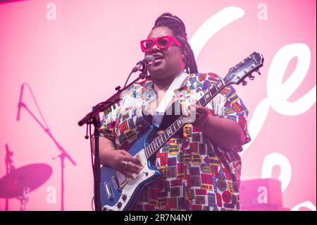 Manchester, Usa. 19. Juni 2022. Celisse tritt am 1. Tag des Bonnaroo Music & Arts Festivals 2023 am 15. Juni 2023 in Manchester, Tennessee, auf. Foto: Darren Eagles/imageSPACE/Sipa USA Kredit: SIPA USA/Alamy Live News Stockfoto