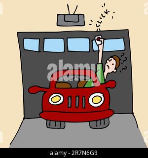 Ein Bild eines Mannes, der versucht Garagentor zu öffnen. Stock Vektor