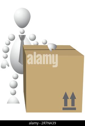 Mann mit braunem Karton. Abstrakte 3D-Human-Serie aus Bällen. Variante von Weiß isoliert auf weißem Hintergrund. Eine vollständig bearbeitbare Vektordarstellung... Stock Vektor