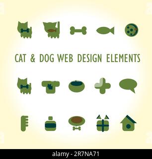 Symbole für Katzen, Hunde und andere Haustiere und Zubehör Stock Vektor